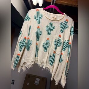Desert Charm Cream Cactus Sweater